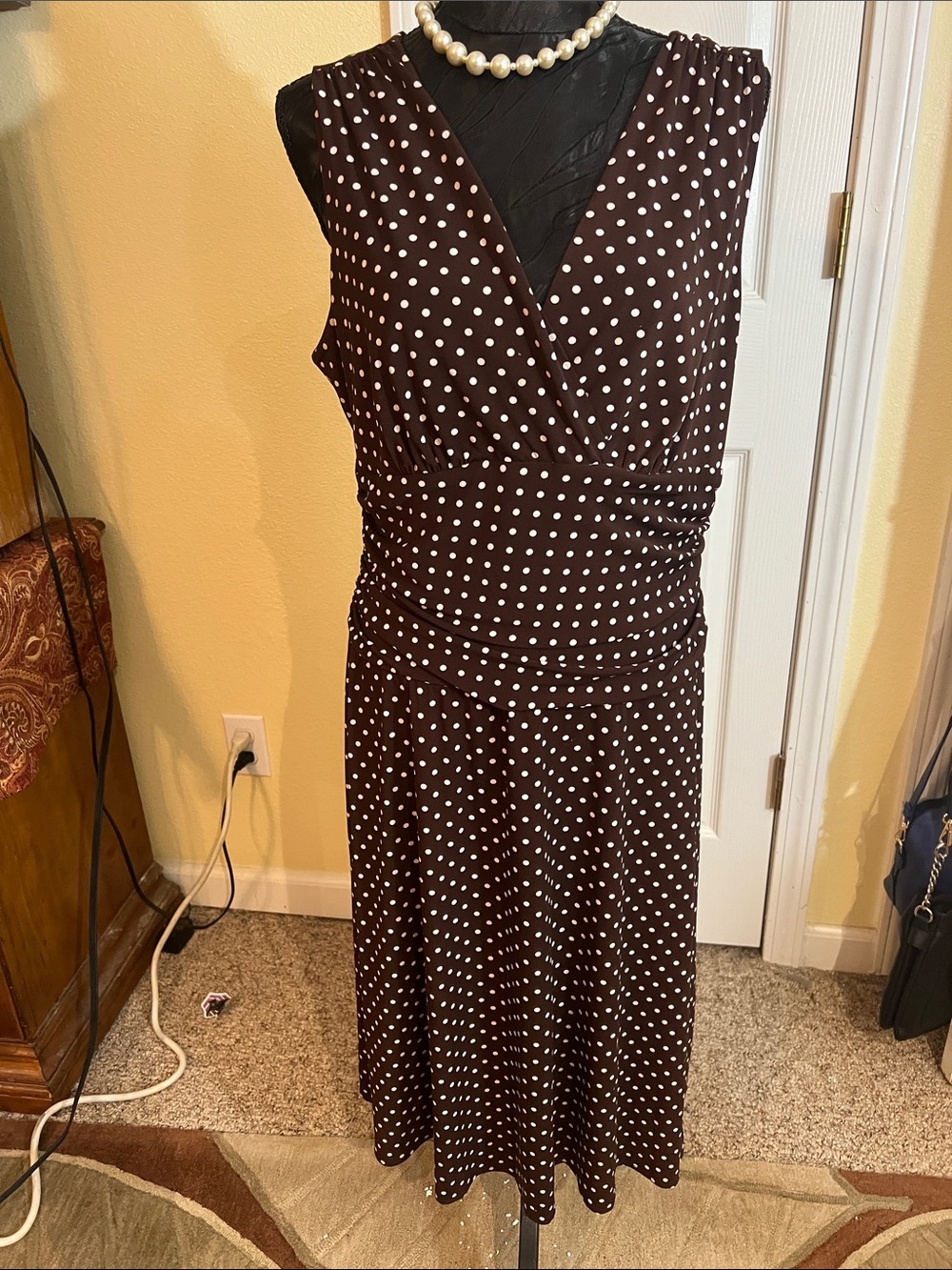 Ronni Nicole Brown and White Polka Dot Midi Dress